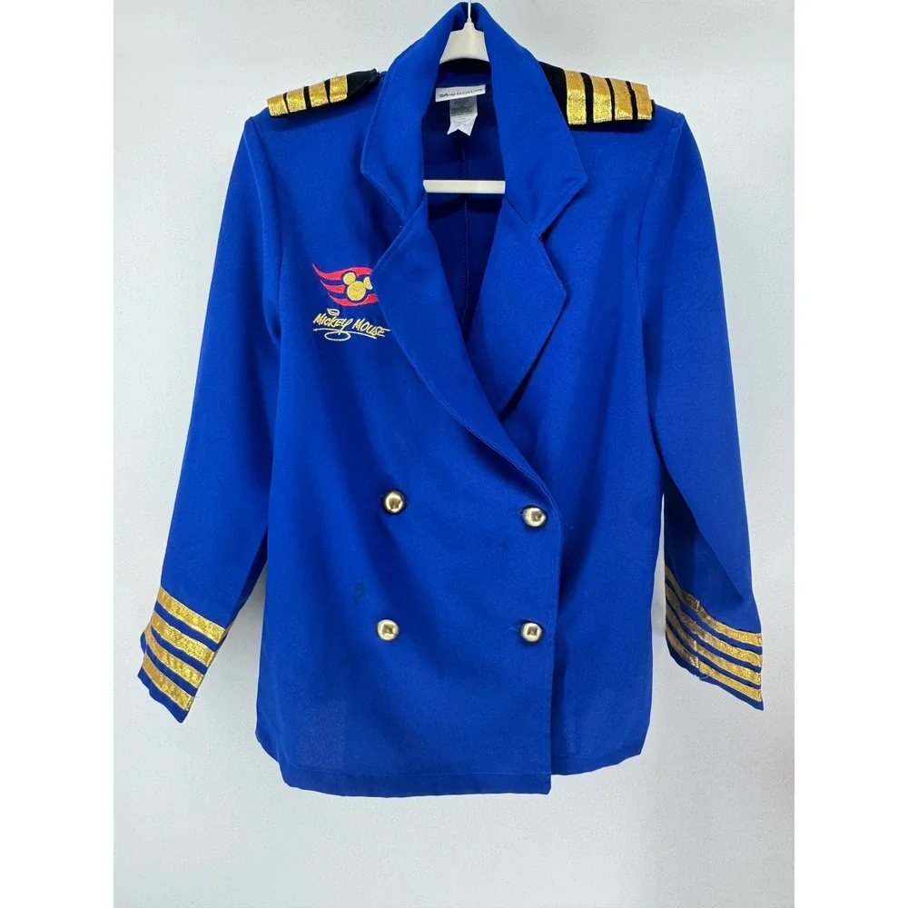 Disney Cruise Line Captain Jacket Kids L 10-12 Blue Halloween Costume Mickey
